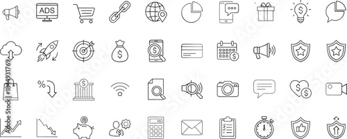 Business, finance, marketing, technology, icons, blue line, digital, analytics, ecommerce, strategy, innovation, mobile, cloud, startup, SEO, data, communication, investment, planning, growth