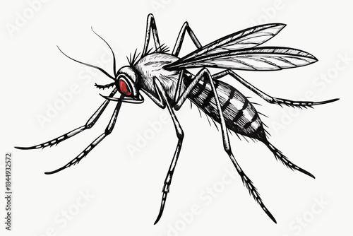 Mosquito Line Drawing Vector – Detailed Insect Outline Illustration for Science and Education