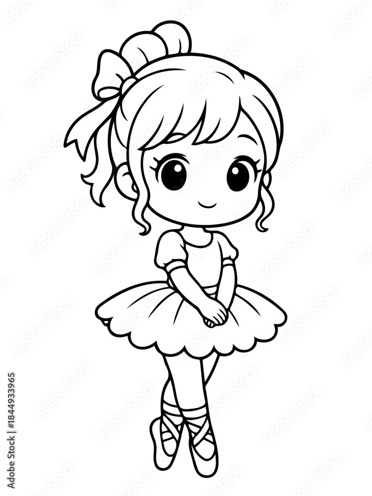 Obraz premium Cute Ballerina Illustration: An adorable cartoon ballerina stands poised in a classic dance pose, wearing a tutu and ballet shoes, full of charm and innocence.