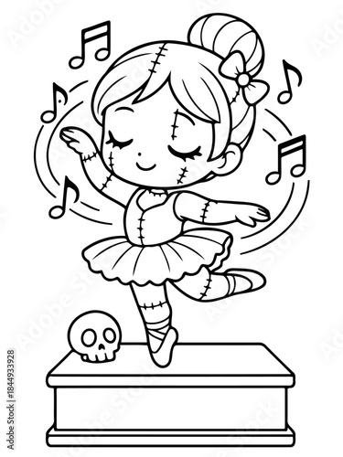 Dancing Halloween: An illustration of a ballerina elegantly performing a dance amid the cheerful Halloween atmosphere. She has cute appearance 