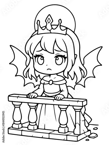 Contemplative Princess: A sketch of a young princess, donned in a crown and dress, stands regally, exhibiting a poignant and introspective ambiance.