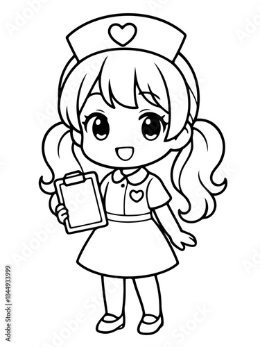 Healthcare Heroine: A cheerful nurse, adorned in her iconic uniform, stands ready to extend care and comfort. The illustration focuses on her dedication, commitment, and service to others.