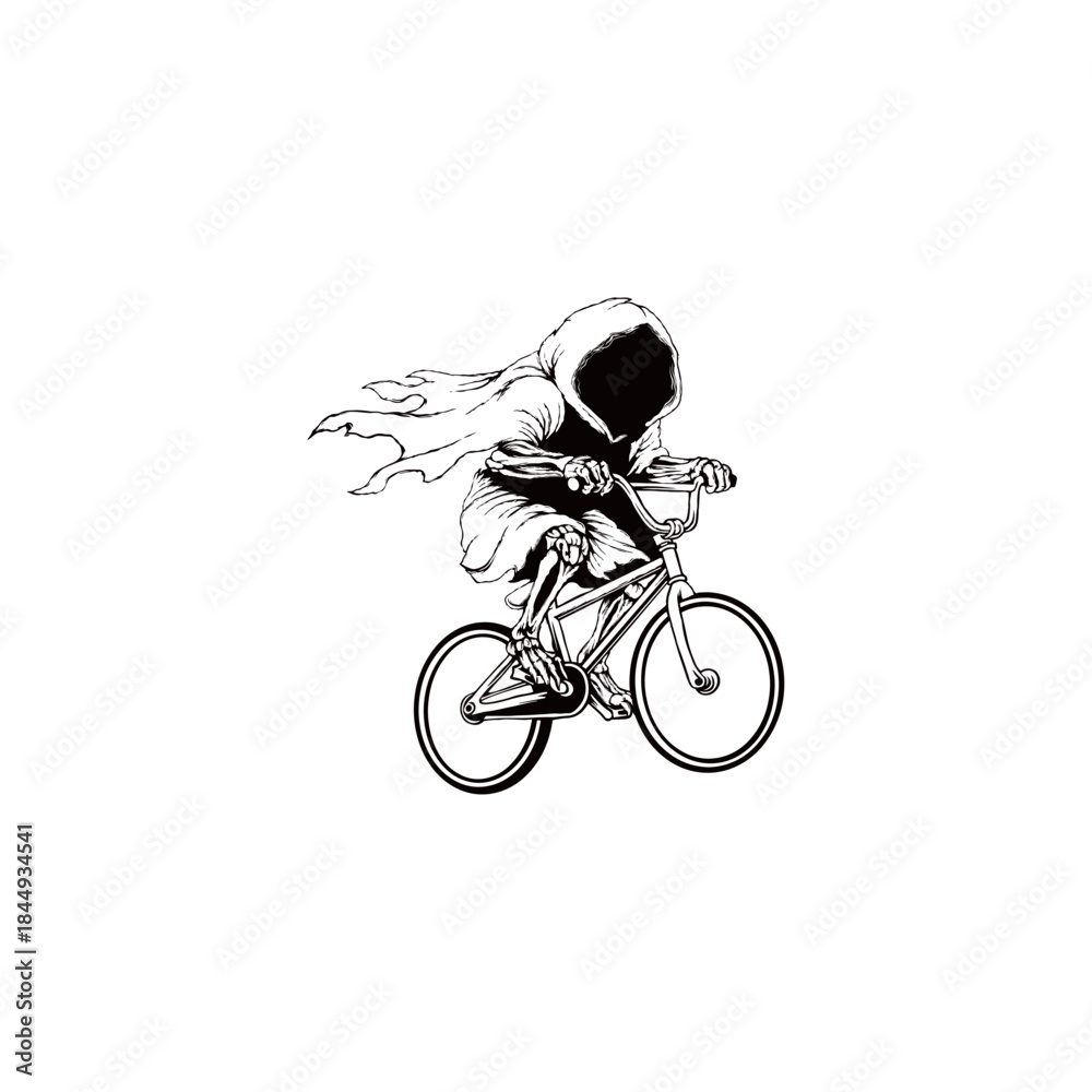 Fototapeta premium Grim Reaper riding a bmx bike hand drawn