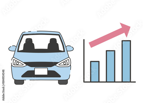 車と上昇グラフのイラスト