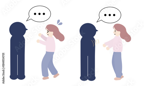 沈黙に焦る女性と気持ちを心で聴く女性のイラスト