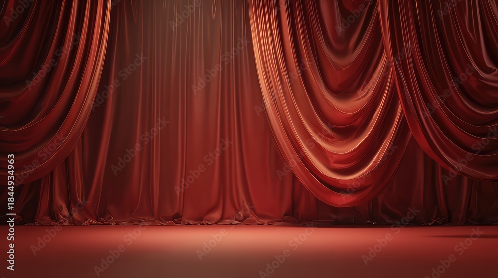 Fototapeta premium Red fabric theater curtains rendered on a plain white background, creating a dramatic and elegant 3D effect
