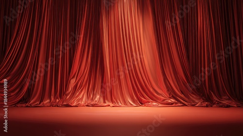 Red fabric theater curtains rendered on a plain white background, creating a dramatic and elegant 3D effect