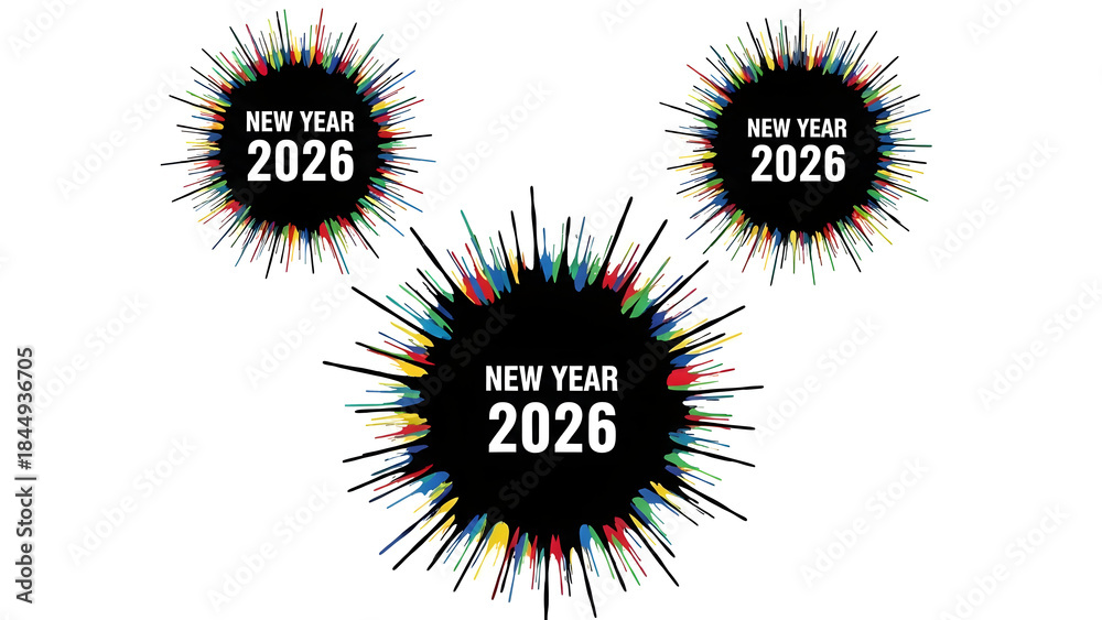 Fototapeta premium New year 2026 colorful splatter design on white background