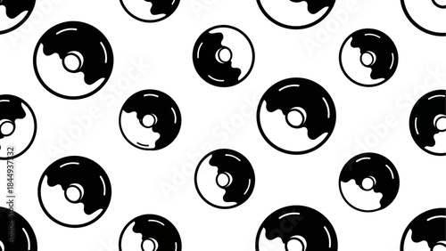 Seamless Pattern of Delicious Chocolate Glazed Doughnuts on a White Background, Sweet Treat Illustration