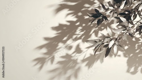 Serene Shadow of Leafy Plant on Light Background for Nature and Interior Decor