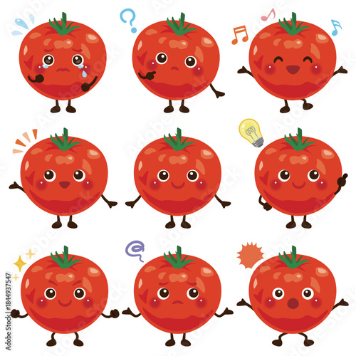 トマトのキャラクター　表情セット／Cute Tomato Shoots Character Illustration – Expression Set