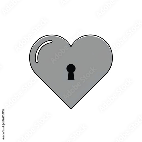 Gray Heart Shaped Lock Icon Illustration.