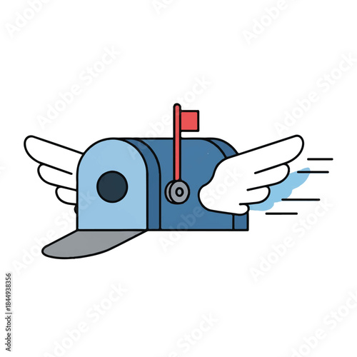 Flying Mailbox with Open Door and Flag.