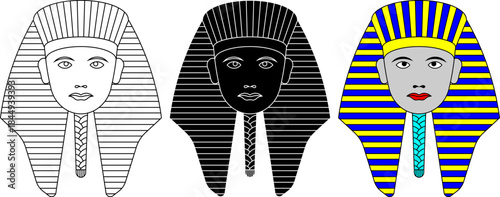 outline silhouette Tutankhamun or Tutankhamen head icon set