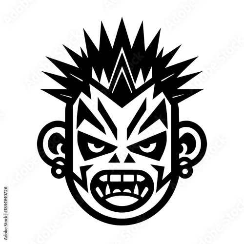 Punk monster face mascot with mohawk hair
