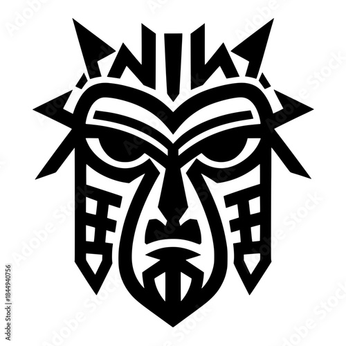 Tribal Mask Vector Logo or Icon with Spiky Crown