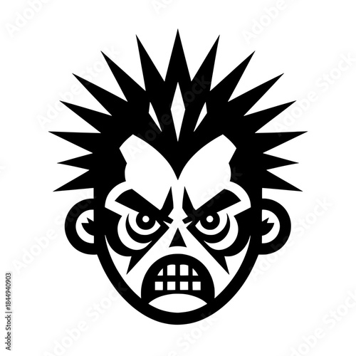 Angry Punk Man Face Vector Illustration with Spiky Hair