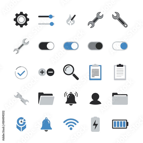 Collection of Various Icons for Technology and Tools.
