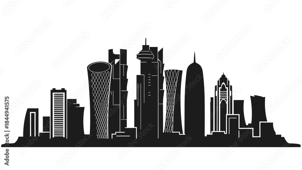 Fototapeta premium Doha, Qatar skyline silhouette vector