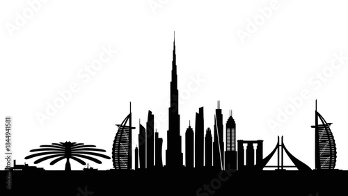 Iconic Dubai City Skyline Silhouette A Snapshot of Modern Architecture and Landmarks