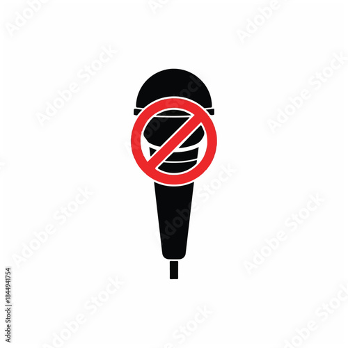Microphone with Prohibition Sign Icon.