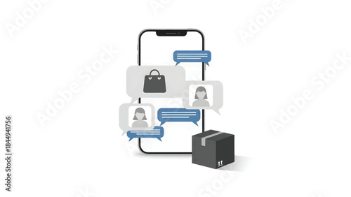 E-commerce Shopping Cart and Customer Chat Interaction Illustration