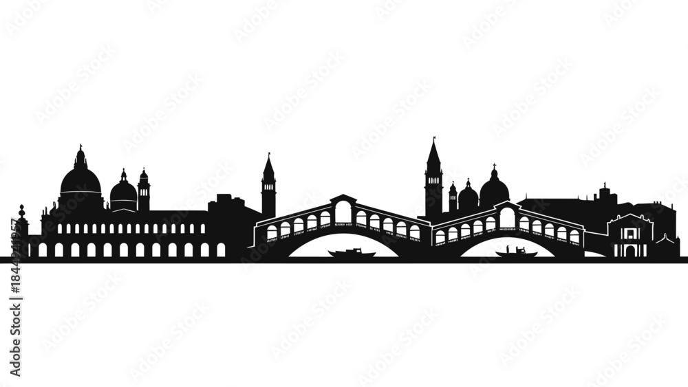 Fototapeta premium Striking silhouette of the iconic Venice Italy city skyline, showcasing its historic architecture and bridges