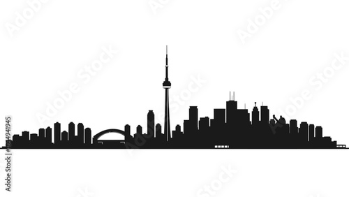A Black Silhouette of a City Skyline, a Famous Urban Landscape in the Distance