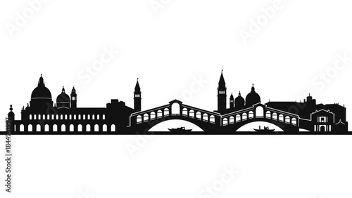 Striking silhouette of the iconic Venice Italy city skyline, showcasing its historic architecture and bridges