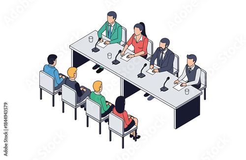 Business Meeting with Board Members and Employees Around a Conference Table