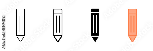 Set of minimalist pencil icons with transparent background, depicting writing tools for creative projects, educational materials, and user interface designs, vector illustration