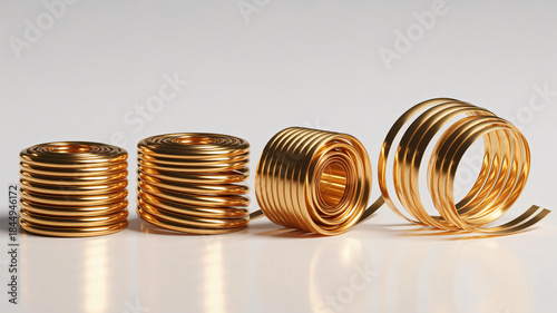 Golden Coiled Springs on White Background