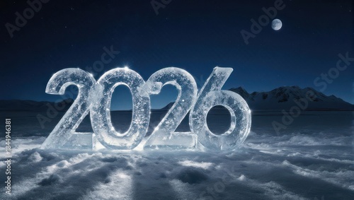 Wallpaper Mural Ice sculpture of the year 2026 under a moonlit sky. Torontodigital.ca