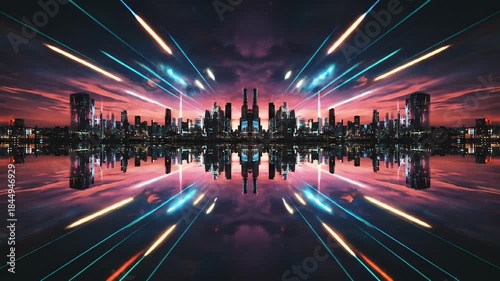 Wallpaper Mural Neon Cityscape Tunnel Motion Graphic With Reflection Sunset Sky Torontodigital.ca