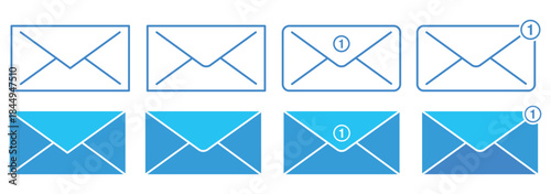 New message notification concept on realistic smartphone mockup. New email pop up. Incoming, open messaging. Chatting, mail, post, letter symbol, sign, emblem with new notification for UI UX Blue set.