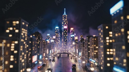 Wallpaper Mural Nighttime Cityscape - A Stunning View of Illuminated Skyscrapers and Streets. Torontodigital.ca