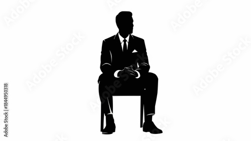 Silhouette of a businessman sitting confidently holding a phone.