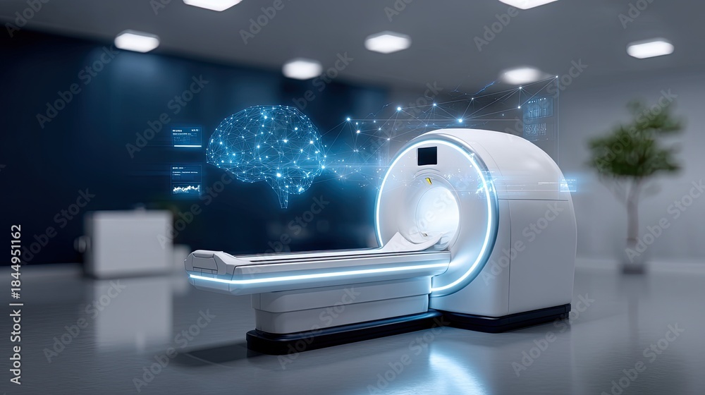 custom made wallpaper toronto digitalAdvanced medical imaging technology with MRI machine, computer graphics, human brain scan visualization, and futuristic healthcare environment design