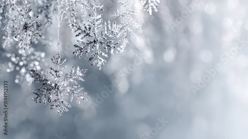 Winter Snow Glitter Hangs on Branches in a Light Setting, Creating a Festive Look for the Chilly Season