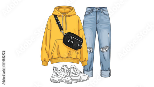 Casual Streetwear Outfit with Hoodie, Jeans, and Sneakers
