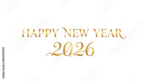 Golden happy new year 2026 greeting on white background with elegant shiny text