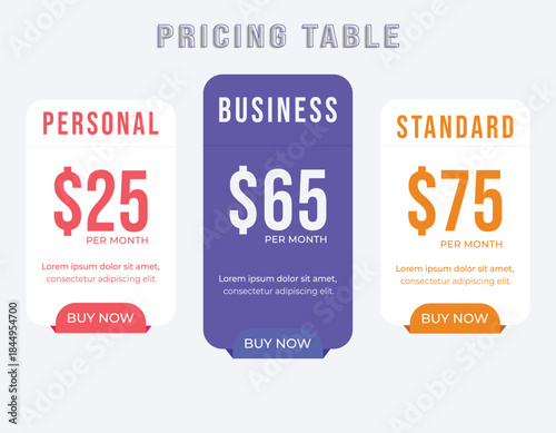 Pricing plans for websites. Colorful template tables. EPS10.
