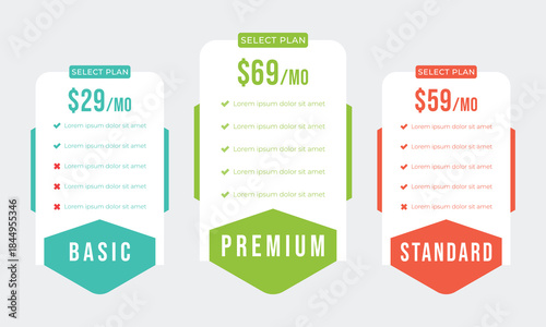 Pricing plans for websites. Colorful template tables. EPS10.