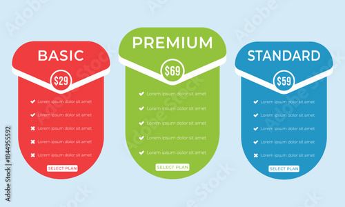 Pricing plans for websites. Colorful template tables. EPS10.