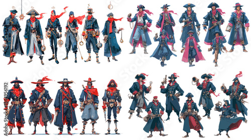 Stylized fantasy warrior illustration set with detailed costumes and confident poses ideal for game characters roleplay art epic storytelling and dramatic concept design.