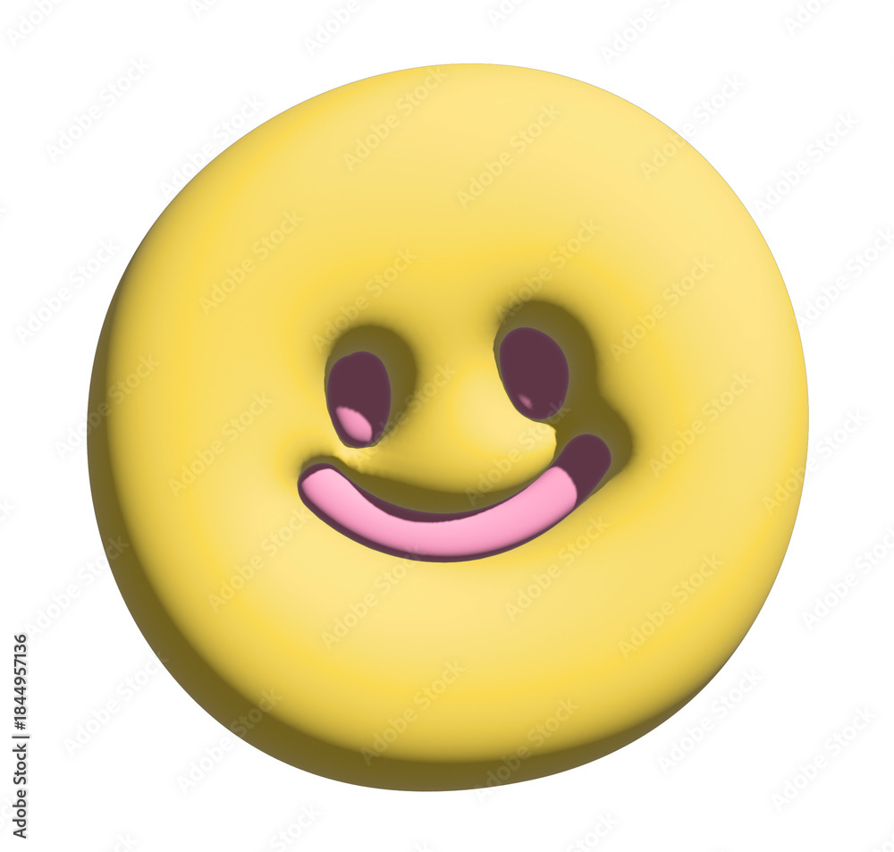 Fototapeta premium Illustration of inflated happy yellow face in 3D for stickers, model, merchandise, mood, feelings, expression, emoji, emoticon, decorations, shirt print, card, positive vibe, plush toy, kid doll, icon