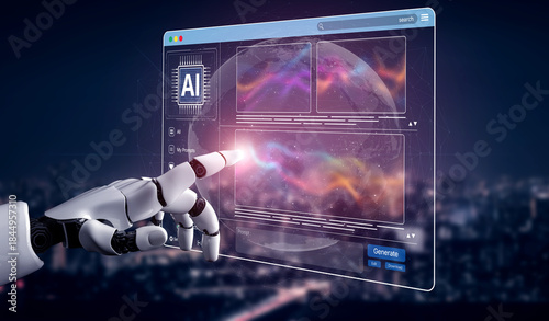 Fotografie AI generates dynamic art through an interactive platform, displaying AI-generated images in a smart gallery using generative engines and automated design tools