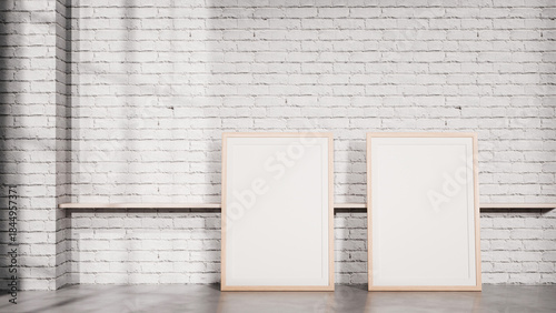 Bilde på lerret Dual Frame Shelf Mockup in White Brick Interior for Product Branding