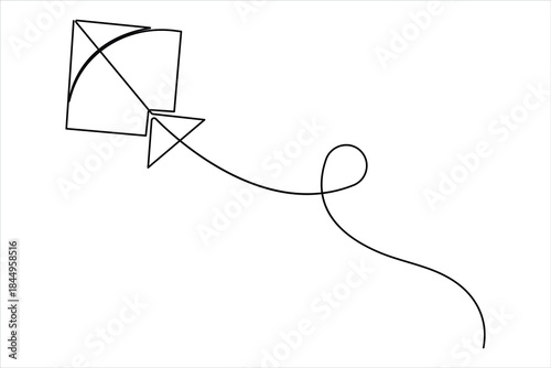 Continuous one line art drawing of flying kite design vector illustration