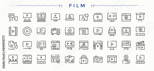 Set of Film line icon. Media collection of simple line web icons. Vector outline icons collection. Video icon set. Editable vector illustration.